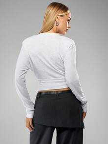 MISSGUIDED 女式落肩长袖褶饰腰部收褶上衣 - 淺灰色 - 查看 2