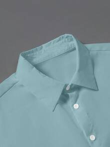 Manfinity Homme 男士加大码休闲纯色衬衫，百搭秋季 - 淺藍色 - 查看 4