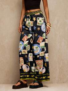 Travachic 热带印花阔腿休闲度假裤，女士度假裤，波西米亚风长裤，印花阔腿裤，休闲女装，秋季女装，时尚秋季，外出，优雅，国庆节，新年，奢华优雅毕业典礼，阔腿裤，秋冬，圣诞派对，新年，婚礼宾客，优雅毕业典礼，奢华舞会，休闲 - 黑色 - 查看 5