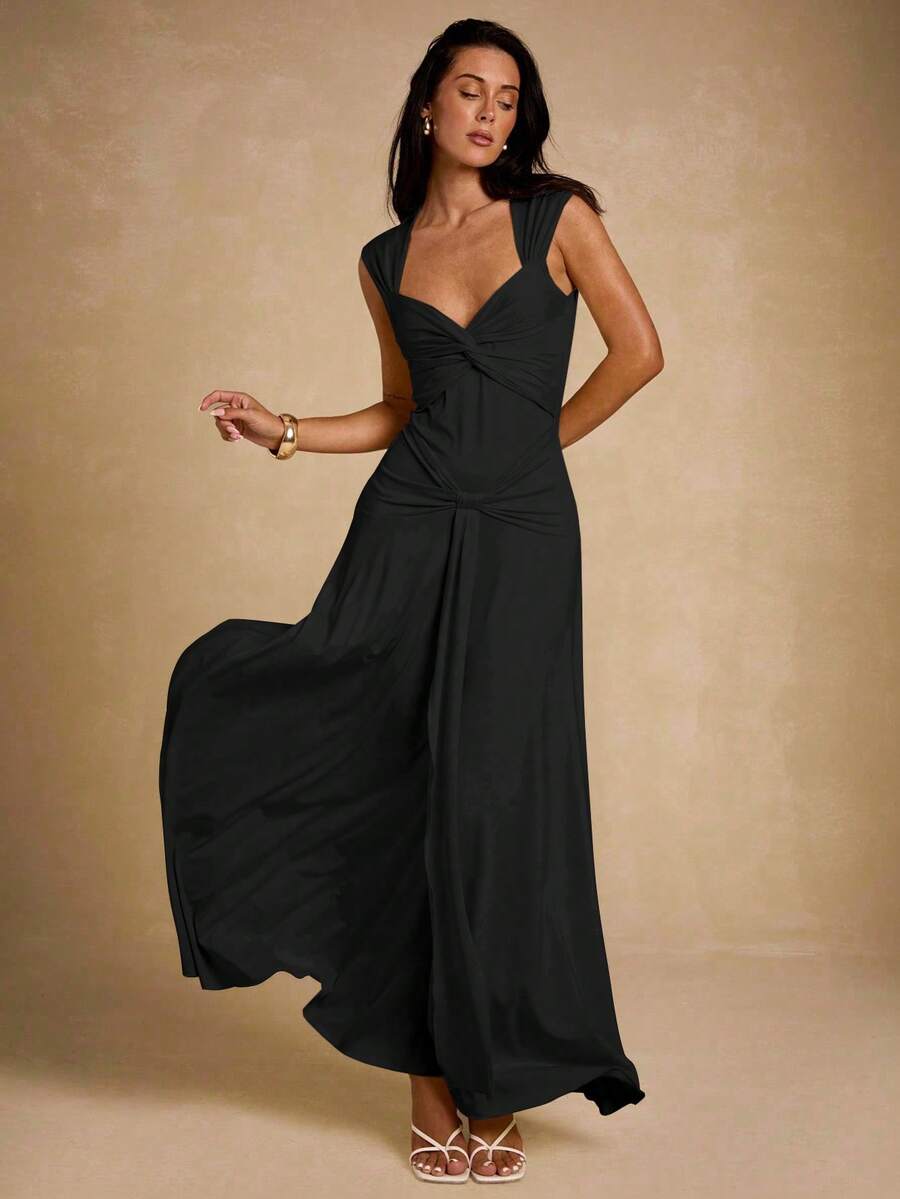 Glamine Elegancka, seksowna, damska sukienka z dekoltem w serek i marszczeniami w jasnożółtym kolorze, idealna na imprezy, na co dzień i do ogrodu