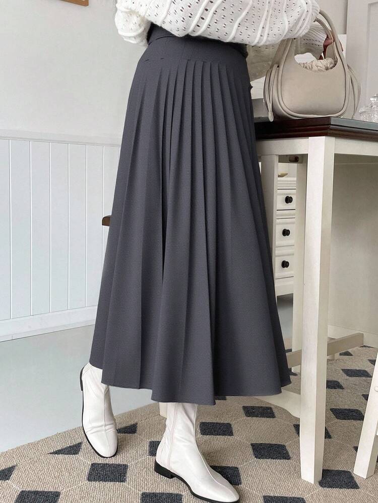 Women's Solid Color A-Line Skirt, Autumn/Winter Business Casual Woman