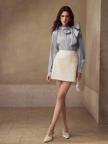 MOTF PREMIUM 女士宽松浪漫蝴蝶结领衬衫 - 淡紫色 - 查看 4