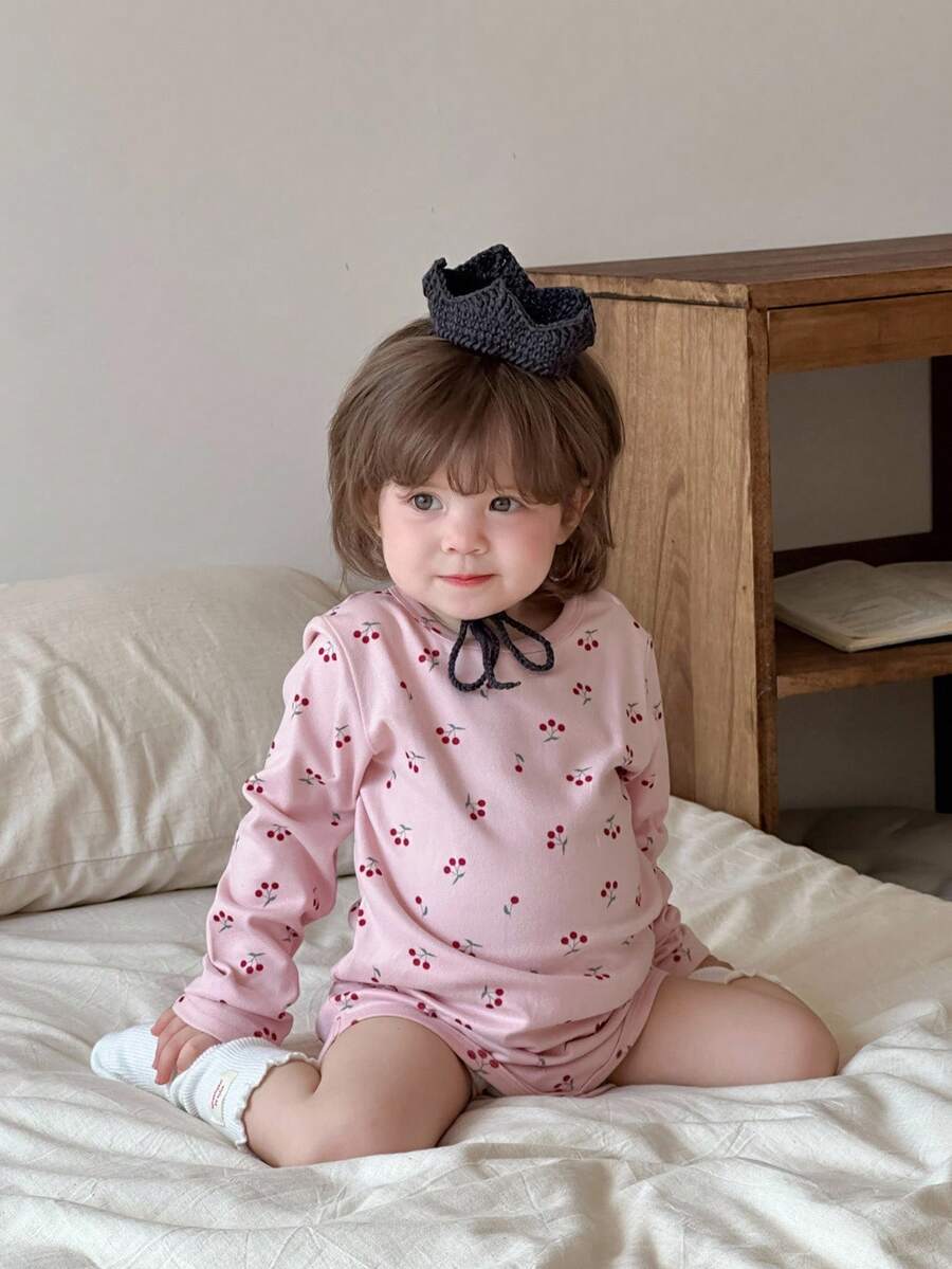 DAZY Baby Girls Floral All-Over Print Crew Neck Long Sleeve Bodysuit Fall,Winter - Pink - View 1