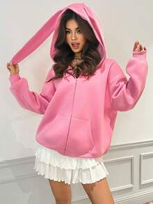 Sweetina Y2K Streetwear Sexy Bunny Print Hooded Sweatshirt Sweatshirt Jacket, Sporty And Feminine In Fall/Winter