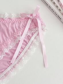 PetitDoll 女士蕾丝拼布蝴蝶结装饰时尚比基尼内裤 - 粉色 - 查看 4