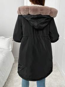 SHEIN Maternity Casual Thermal Lined Hooded Jacket, Versatile For Winter Women Hooded Winter Coat Women Parka Coat Winter Coat Faux Fur Lined Coat Women Long Winter Coat Winter Clothes Chic