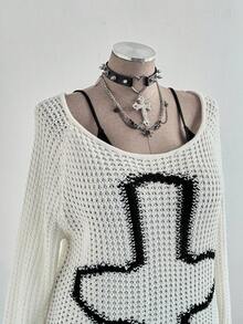 Sunspun Damen lässiger, weiter Pullover mit Taschen, Langarm, ausgeschnitten, Große Größen - Weiss - Übersicht 6