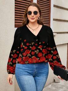 Glamance Whitebread Bluse nere oversize da donna, maniche lunghe, scollo a V, casual, con stampa floreale e di piante su tutto il capo, per outfit estivi da donna, top estivi, per uscire, per l'ufficio, per uscire, per il business casual, per l'ufficio, per l'autunno e l'inverno, per viaggiare, per l'aeroporto, per lo streetwear, per l'autunno, modeste, per il ritorno a scuola, per il lavoro, eleganti, per il Capodanno, collezione di abbigliamento chic e alla moda - nero - Visualizzare 4