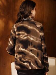 Anewsta 秋季新款现代缀饰渐变色印花女式衬衫 - 棕色 - 查看 2