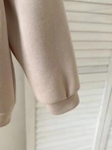 معطف أطفال بنات كاجوال أحادي اللون مبطن حراريًا مزود بغطاء رأس وسحاب، مناسب للخريف/الشتاء - كاكي - مشاهدة 5