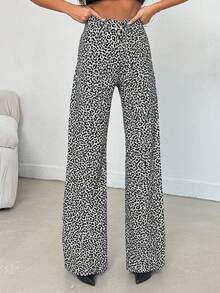 EURMUSE 100% Cotton MID RISE WIDEEG CUT LEOPARD JEAN - Multicolor - View 4