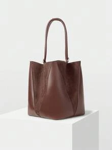 MOTF PREMIUM WOMEN'S SOFT SUEDE PATCHWORK BUCKET BAG ESPRESSO BROWN - Coffee Brown - View 4