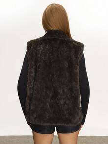 Rina Fox Veste décontractée en patchwork  PU et fausse pour femmes, pour l'automne/l'hiver - Tabac - Voir 8
