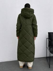 EURMUSE Women's Hooded Waist Drawstring Quilted Long Winter Down Coat