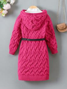SHEIN كارديجان فضفاض بغطاء للفتاة في فصل الخريف/الشتاء - روز أحمر - مشاهدة 8