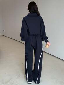 DAZY 女士秋冬蝴蝶结装饰两件套运动服套装 女士家居服套装 - 淺灰色 - 查看 7