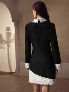 MOTF PREMIUM WATER-SOLUBLE 3D EMBROIDERED 2 IN 1 COLLAR DECOR COLLEGIATE STYLE ELEGANT WOMEN SHORT DRESS - Black - View 3