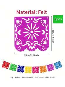 SHEIN Basic living 每套 8 件墨西哥狂欢节横幅、皮纳塔主题庆祝派对花环、亡灵节彩旗花卉毡横幅、狂欢节旗帜派对装饰用品、生日派对、婚礼装饰 - 彩色 - 查看 4