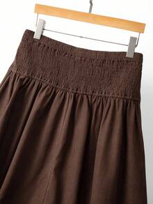 Franclia Plus Size Elastic Waist Button A-Line Long Black Skirt, Elegant Casual For Dates And Gatherings - Brown - View 7