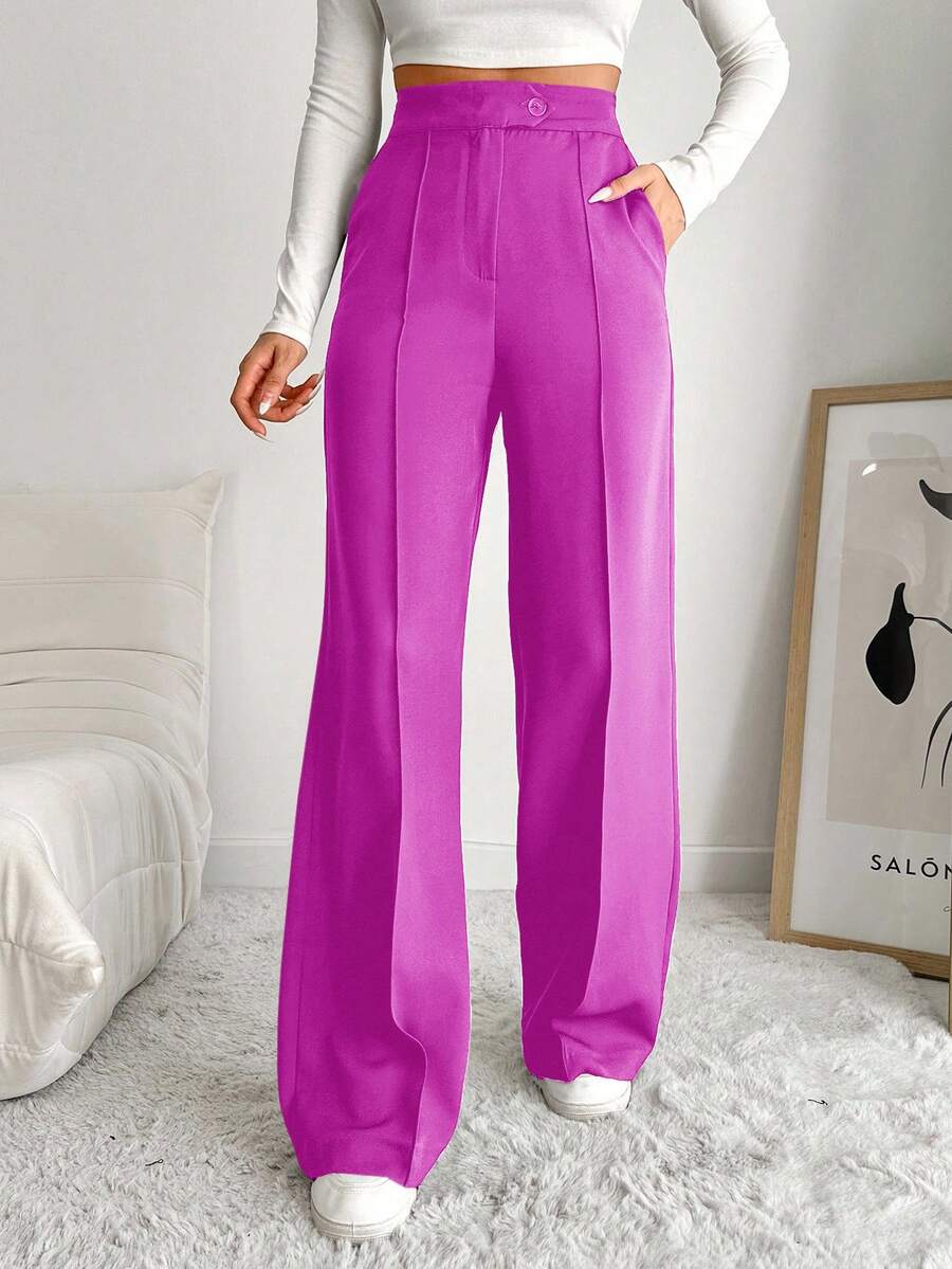 EURMUSE Women's Solid Color Seam Front Pocket Elegant Dress Pants - Red Violet - View 1