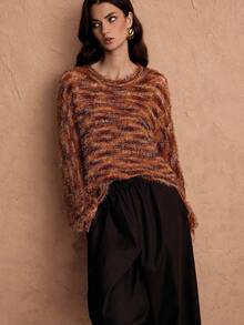 SHEIN Unity Fashionable Colorful Striped Crew Neck Fuzzy Long Sleeve Sweater - Multicolor - View 5