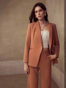 MOTF Classy SOLID PEAK COLLAR SINGLE BUTTON PLACKET BLAZER - Mocha Brown - View 4