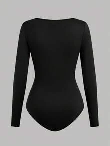 SHEIN Girlism Teen Girl Solid Color Square Neck Long Sleeve Casual Jumpsuit Fall Winter - Grey - View 8