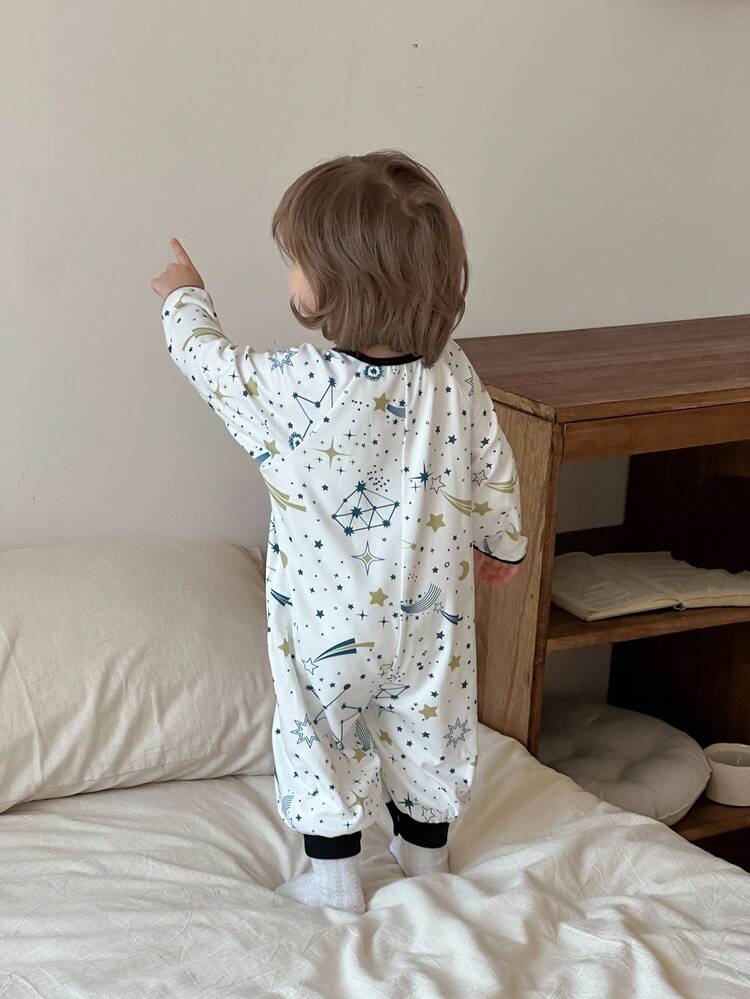 Baby Girl All-Over Star Print Comfortable Jumpsuit Fall, Winter Toddler Girls Clothes