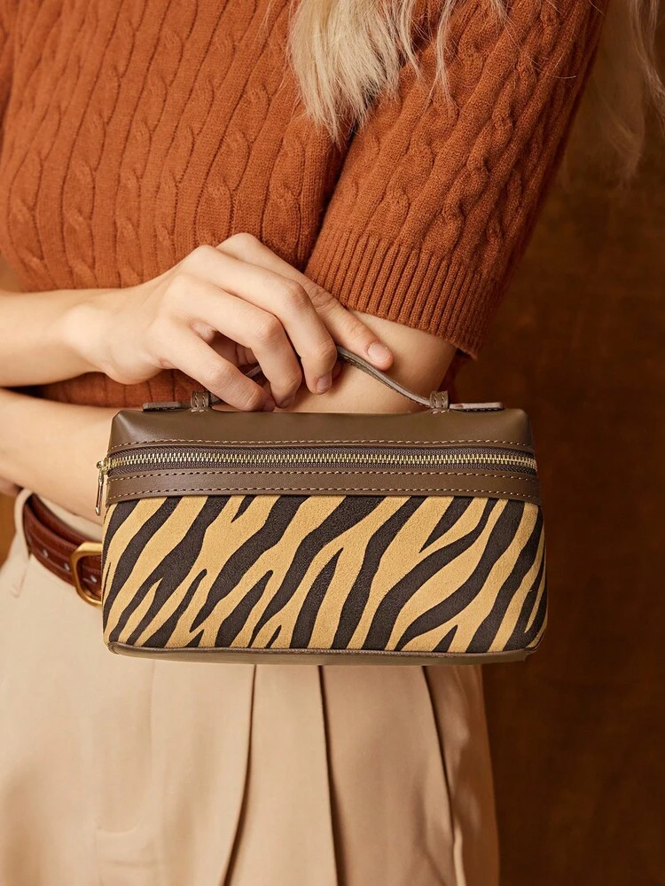 CONTRAST ZEBRA STRIPE TOP HANDLE BAG