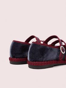 CUCCOO DOLLMOD Women's Midnight Blue Elegant Velvet Classic Comfortable Velvet Parallel Double Strap Mary Jane Flat Shoes For Christmas - Dusty Blue - View 8