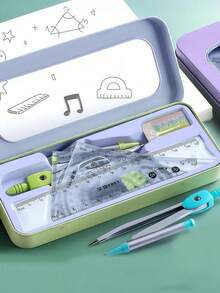 1 套极具吸引力的圆规尺子套装三角尺测试尺多功能尺子金属配件套装。