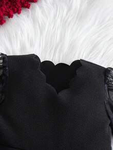 Đầm lưới kẻ caro dài tay màu đen tương phản dễ thương và thanh lịch cho bé gái - màu đen - Xem 6