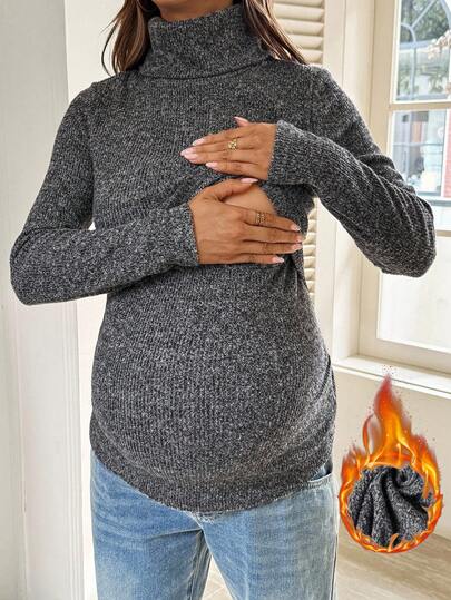 SHEIN 孕妇高领长袖休闲百搭哺乳上衣