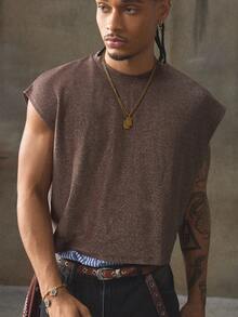 AXEPEAK 男士夏季休闲派对时尚街头金属光泽宽松背心 - 卡其色 - 查看 5