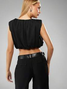 MISSGUIDED Sleeveless Ruched Blouse With Gathered Hem For Summer Office Casual