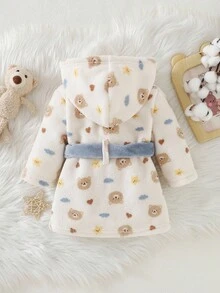 新生儿毛绒加厚趣味图案熊、星星、云朵彩色时尚百搭柔软浴袍家居服秋冬 - 彩色 - 查看 2