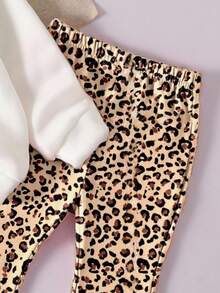 Bộ 2 món/Bộ đồ cho bé gái, áo nỉ dài tay cổ tròn in họa tiết da báo, dệt kim mềm mại, thoải mái, phù hợp cho mùa thu/đông, nhẹ và thoải mái, có thể mặc nhiều lớp cho mùa thu, trang phục thường ngày thời trang, thiết kế đồ họa, mùa tựu trường, dã ngoại ngoài trời, chụp ảnh đường phố, nhà, trường học, ngày lễ, quà tặng - Nhiều màu - Xem 3