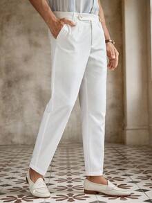 Manfinity NXTstreet Men's Casual Woven Tapered Slim Fit Ankle Pants, Old Money - White - View 3