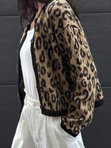 DAZY Cárdigan casual de manga larga con estampado de leopardo, de un solo botonadura, suelto, para otoño