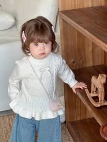 DAZY Toddler Girls' Round Neck Bow Long Sleeve Sweater, Autumn/Winter