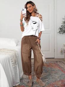 EMERY ROSE Jeans casual évasés avec poches et taille élastique pour femmes