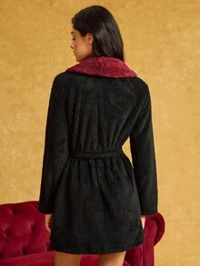 HARRY POTTER X SHEIN 女士交叉裹身撞色刺绣系带长袖长袍，秋冬款