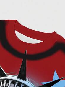 ROMWE MEN Grunge Punk Camiseta de hombre con estampado de la Estatua de la Libertad, moda de verano - Multicolor - Ver 3