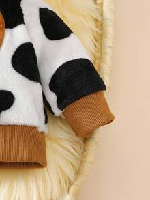 SHEIN Baby Girl Cute Cow Plush Jacket, Casual Outdoor Wear, Autumn/Winter Fall