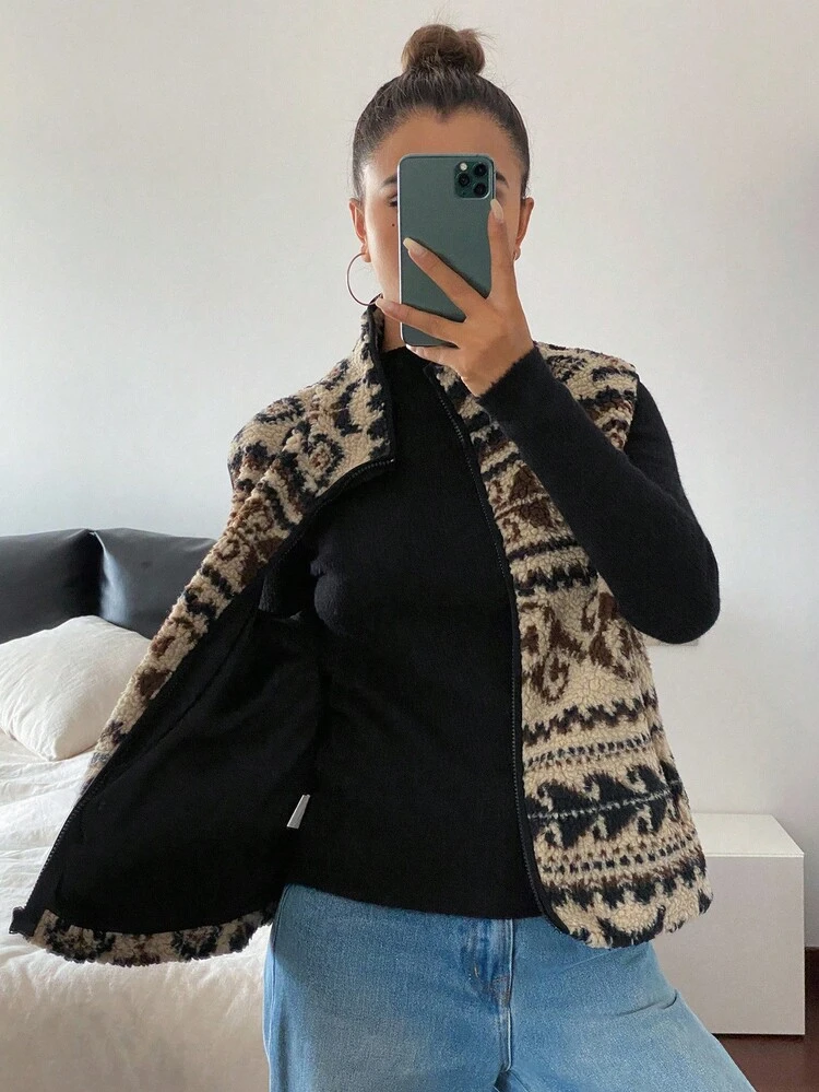 Women's Pattern Vest Jacket, Autumn Women Coats