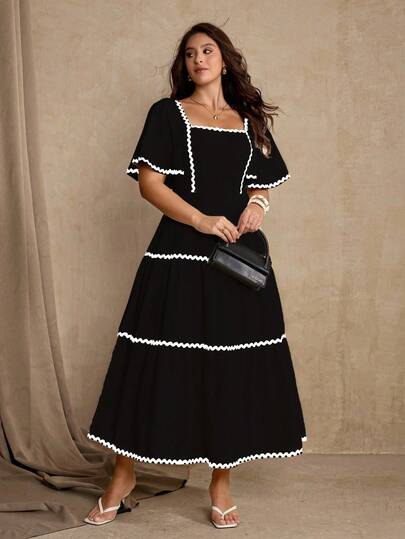 Roveilla 大码女式拼色修腰连衣裙