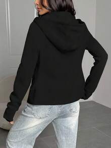 SHEIN EZwear Sudadera con capucha negra casual y versátil de talla grande