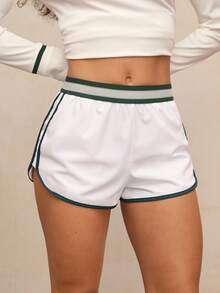 Activina Pantalones cortos casuales de mujer con cintura elástica y estampado de rayas