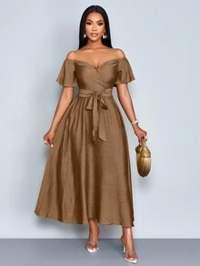 SOLERSUN Women's Elegant Resort Dress Slim Fit, Suitable For Vacation, Daily Life And Dating - Khaki - View 4