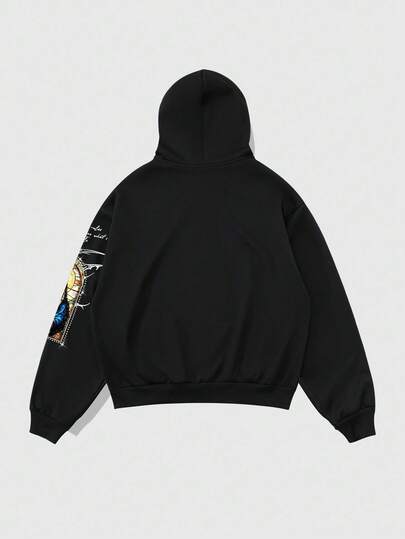 Street Life Men's Gothic Print Hooded Sweatshirt, Graphic Hoodie Suitable For Everyday Wear, Autumn/Winter